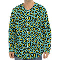 Teal And Yellow Leopard Pattern Print Long Sleeve Baseball Jersey