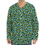 Teal And Yellow Leopard Pattern Print Long Sleeve Baseball Jersey