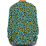Teal And Yellow Leopard Pattern Print Long Sleeve Baseball Jersey