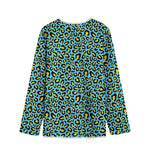 Teal And Yellow Leopard Pattern Print Long Sleeve Short Coat