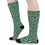 Teal And Yellow Leopard Pattern Print Long Socks