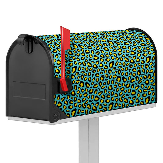 Teal And Yellow Leopard Pattern Print Mailbox Cover