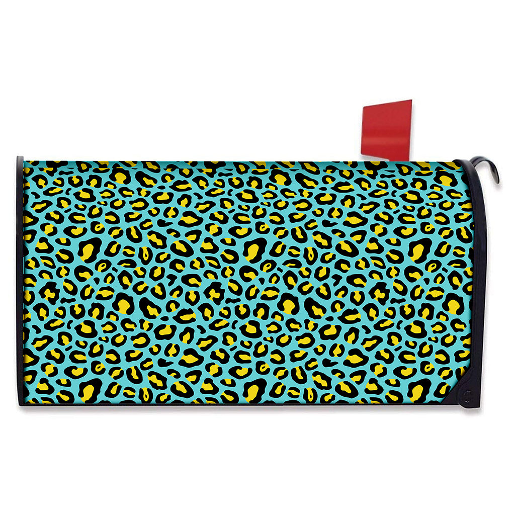 Teal And Yellow Leopard Pattern Print Mailbox Cover
