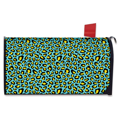 Teal And Yellow Leopard Pattern Print Mailbox Cover