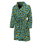 Teal And Yellow Leopard Pattern Print Men's Bathrobe