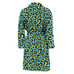 Teal And Yellow Leopard Pattern Print Men's Bathrobe