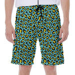 Teal And Yellow Leopard Pattern Print Men's Beach Shorts