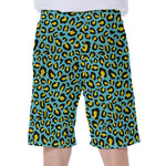 Teal And Yellow Leopard Pattern Print Men's Beach Shorts