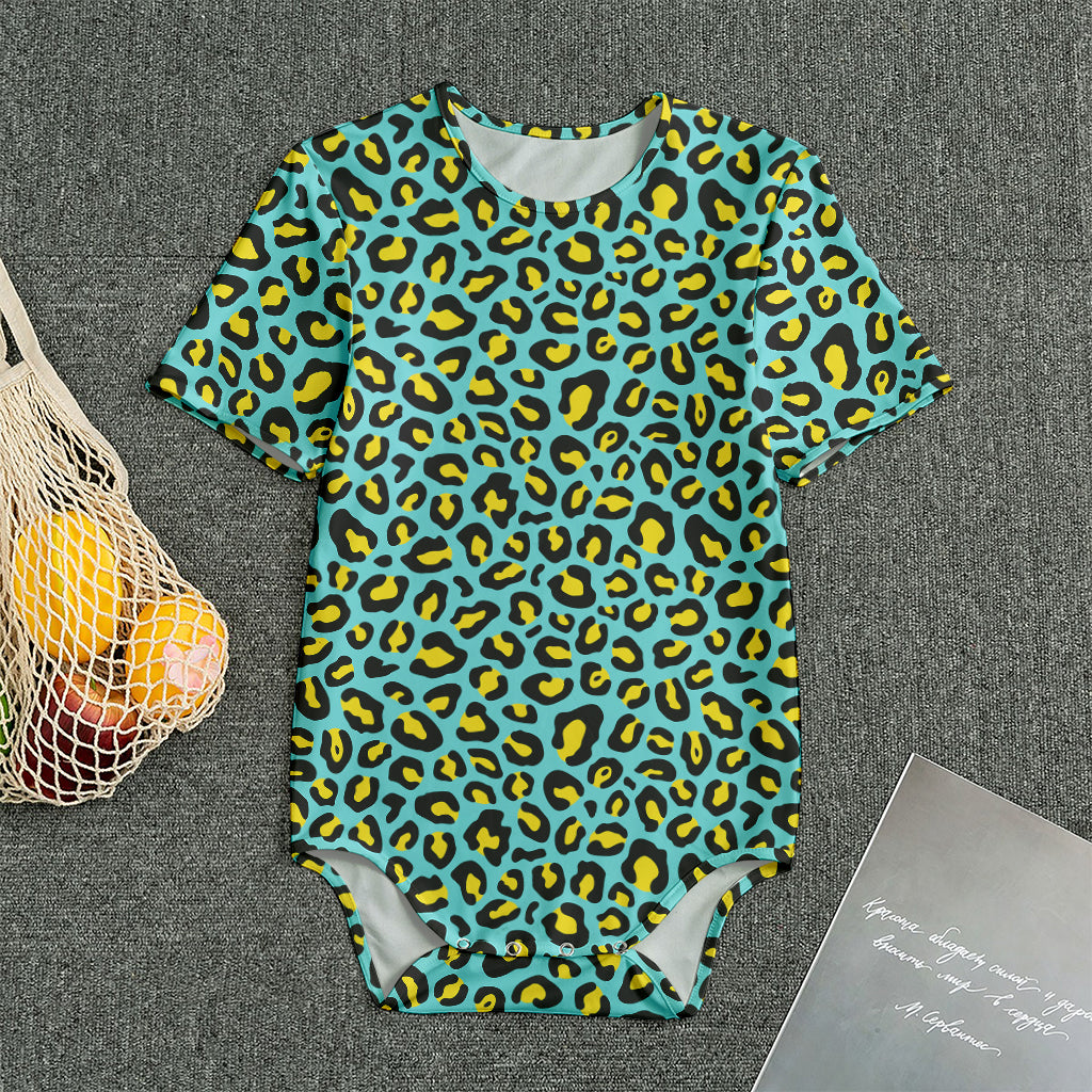 Teal And Yellow Leopard Pattern Print Men's Bodysuit