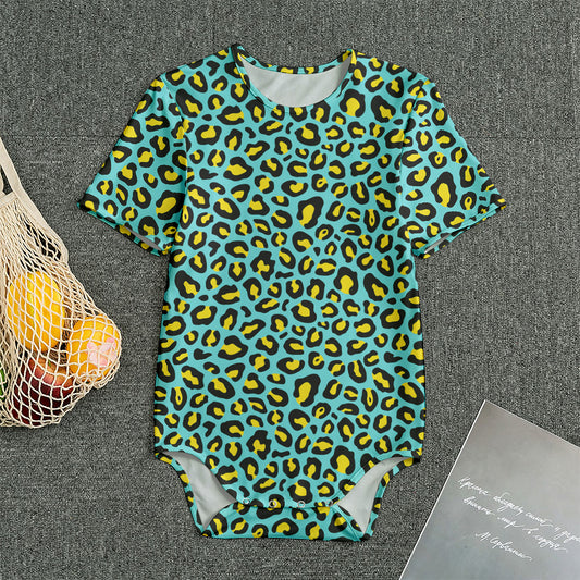 Teal And Yellow Leopard Pattern Print Men's Bodysuit