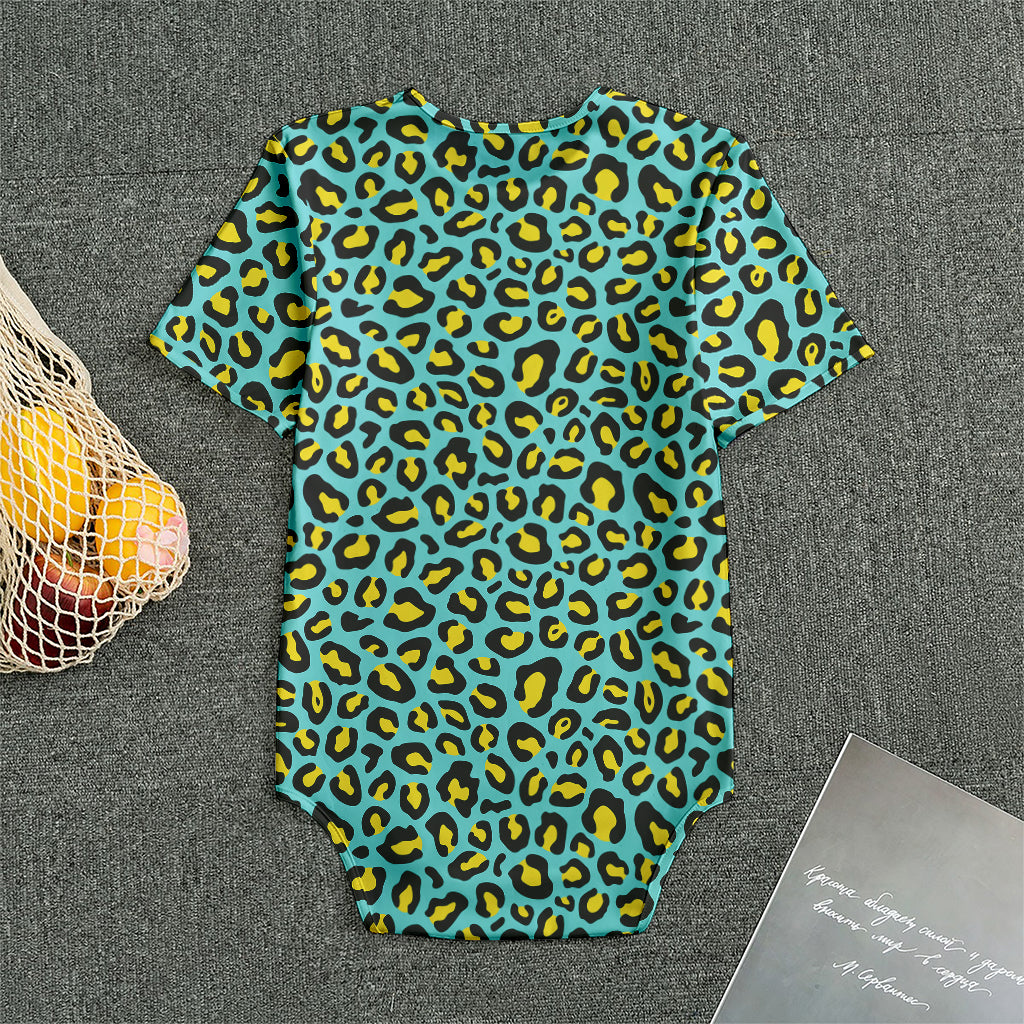 Teal And Yellow Leopard Pattern Print Men's Bodysuit