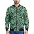 Teal And Yellow Leopard Pattern Print Men's Bomber Jacket