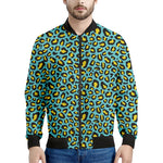 Teal And Yellow Leopard Pattern Print Men's Bomber Jacket