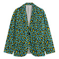Teal And Yellow Leopard Pattern Print Men's Cotton Blazer