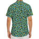 Teal And Yellow Leopard Pattern Print Men's Deep V-Neck Shirt