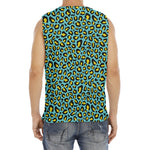 Teal And Yellow Leopard Pattern Print Men's Fitness Tank Top