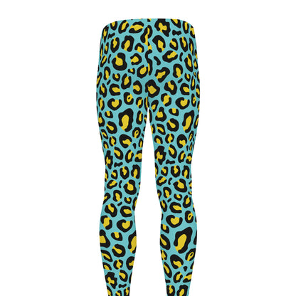 Teal And Yellow Leopard Pattern Print Men's leggings
