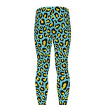 Teal And Yellow Leopard Pattern Print Men's leggings