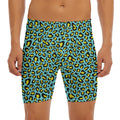 Teal And Yellow Leopard Pattern Print Men's Long Boxer Briefs