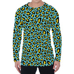 Teal And Yellow Leopard Pattern Print Men's Long Sleeve T-Shirt