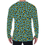 Teal And Yellow Leopard Pattern Print Men's Long Sleeve T-Shirt