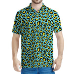 Teal And Yellow Leopard Pattern Print Men's Polo Shirt