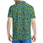 Teal And Yellow Leopard Pattern Print Men's Polo Shirt