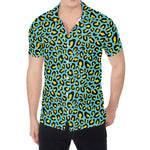 Teal And Yellow Leopard Pattern Print Men's Shirt