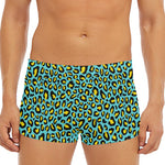 Teal And Yellow Leopard Pattern Print Men's Short Boxer Briefs
