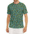Teal And Yellow Leopard Pattern Print Men's Short Sleeve Rash Guard