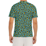 Teal And Yellow Leopard Pattern Print Men's Short Sleeve Rash Guard