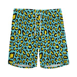 Teal And Yellow Leopard Pattern Print Men's Sports Shorts