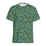 Teal And Yellow Leopard Pattern Print Men's Sports T-Shirt