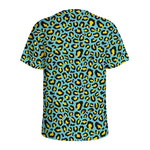 Teal And Yellow Leopard Pattern Print Men's Sports T-Shirt