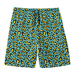 Teal And Yellow Leopard Pattern Print Men's Swim Trunks