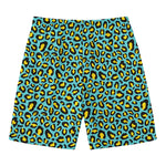 Teal And Yellow Leopard Pattern Print Men's Swim Trunks