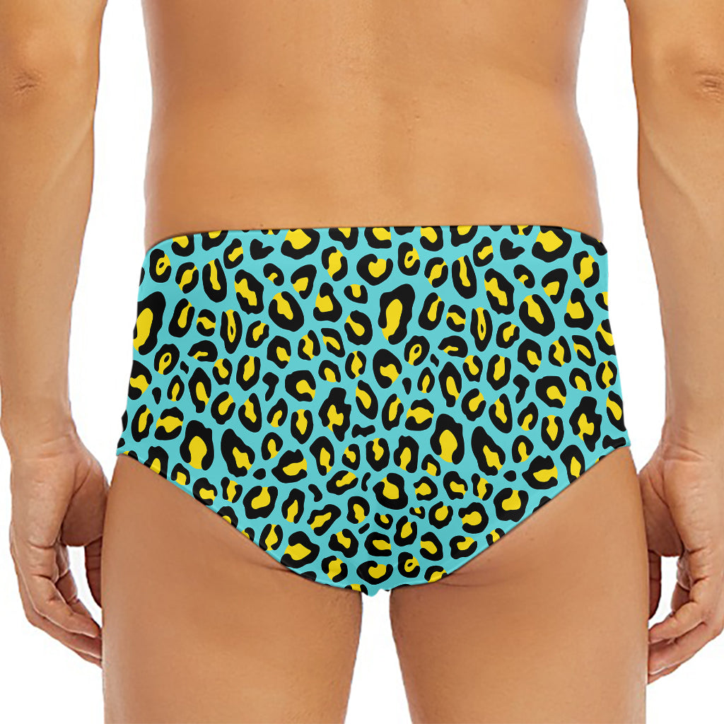 Teal And Yellow Leopard Pattern Print Men's Triangle Swim Briefs