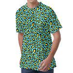 Teal And Yellow Leopard Pattern Print Men's Velvet T-Shirt