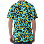 Teal And Yellow Leopard Pattern Print Men's Velvet T-Shirt