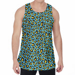 Teal And Yellow Leopard Pattern Print Men's Velvet Tank Top