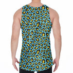 Teal And Yellow Leopard Pattern Print Men's Velvet Tank Top