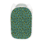 Teal And Yellow Leopard Pattern Print Mesh Laundry Hamper