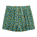 Teal And Yellow Leopard Pattern Print Mesh Shorts