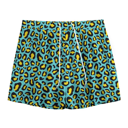 Teal And Yellow Leopard Pattern Print Mesh Shorts