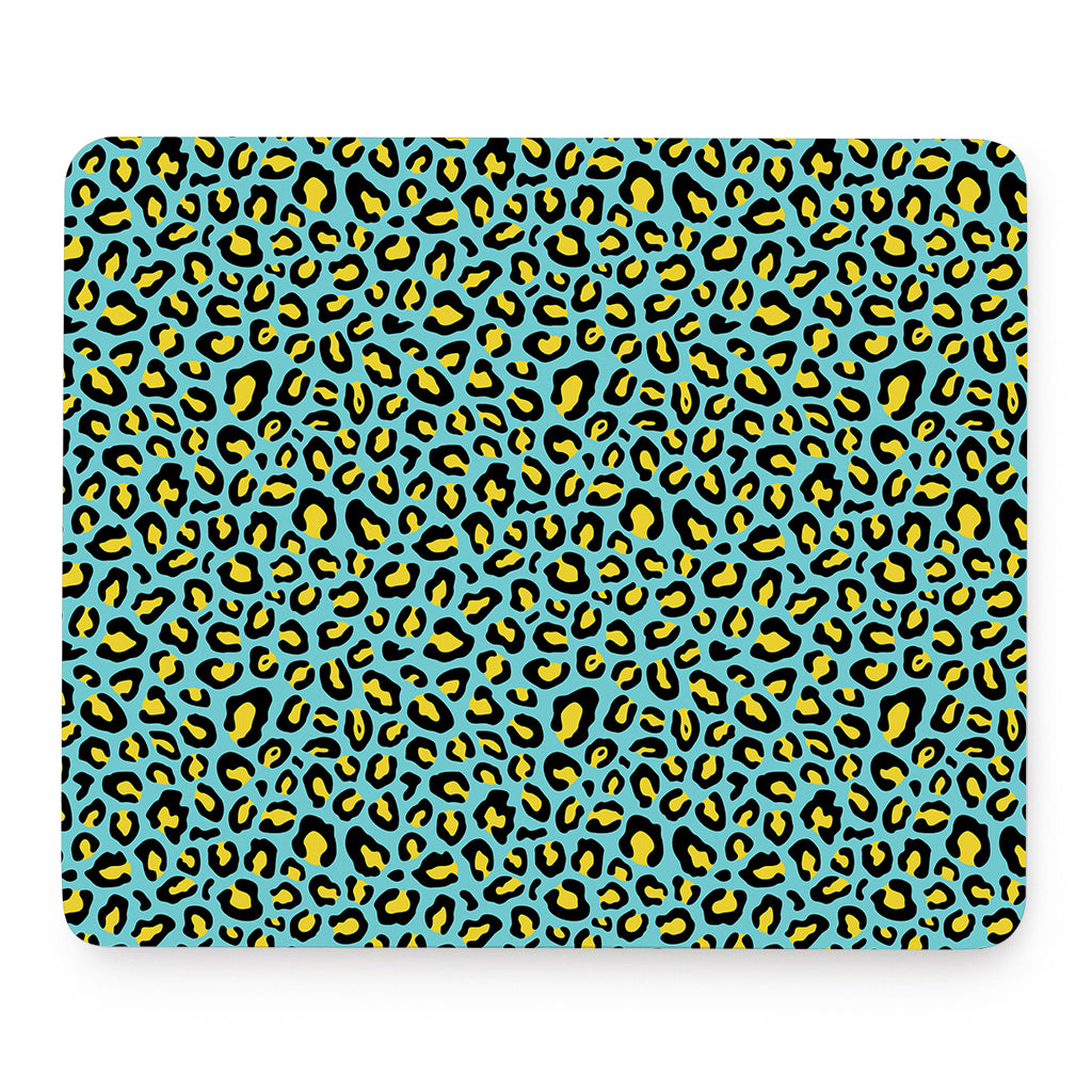 Teal And Yellow Leopard Pattern Print Mouse Pad