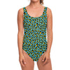 Teal And Yellow Leopard Pattern Print One Piece Swimsuit