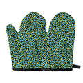 Teal And Yellow Leopard Pattern Print Oven Mitts
