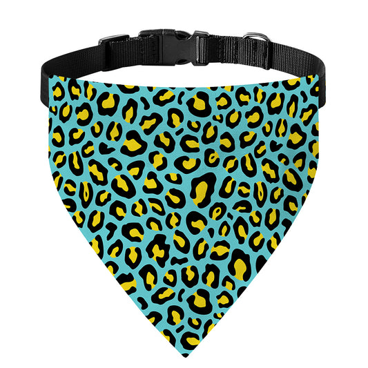 Teal And Yellow Leopard Pattern Print Over The Collar Dog Bandana