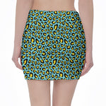 Teal And Yellow Leopard Pattern Print Pencil Mini Skirt