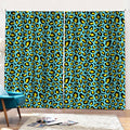 Teal And Yellow Leopard Pattern Print Pencil Pleat Curtains